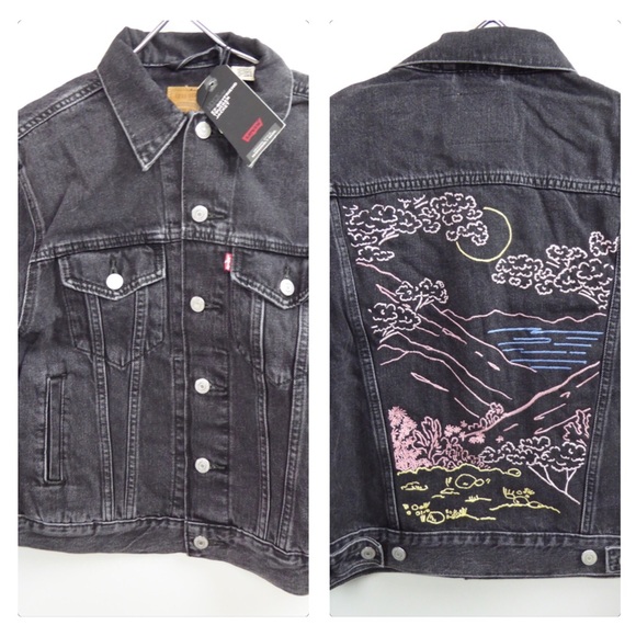 Levi’s Premium Cotton Denim Trucker Jean Jacket NWT Ex Boyfriend w Embroidery - Picture 1 of 12
